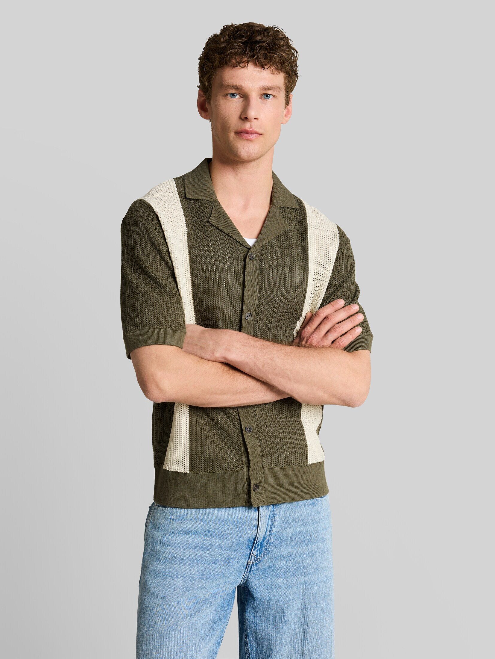 TOM TAILOR Denim Kurzarmhemd Pullover & Strickjacken Strickhemd mit Resort Kragen und Knopfleiste