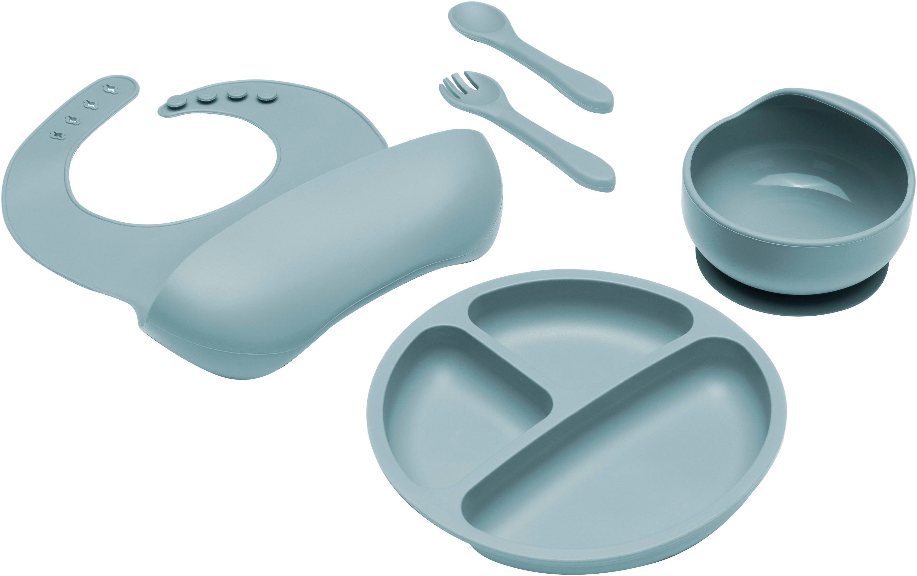 Fillikid Kindergeschirr-Set Silikonset (4-tlg), 1 Personen, Silikon, inkluisve Lätzchen