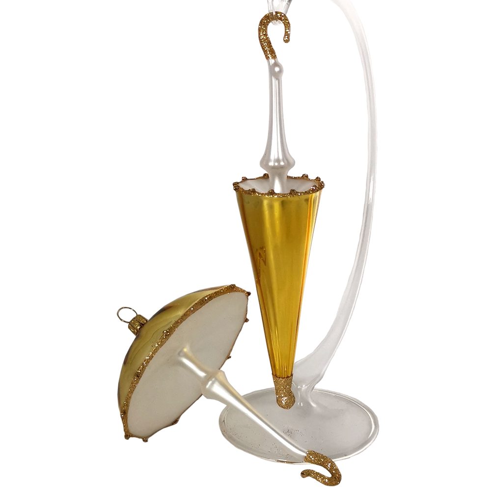 Schatzhauser Christbaumschmuck Schirm Set, gold/silberweiss (2-tlg), mundgeblasen, handbemalt