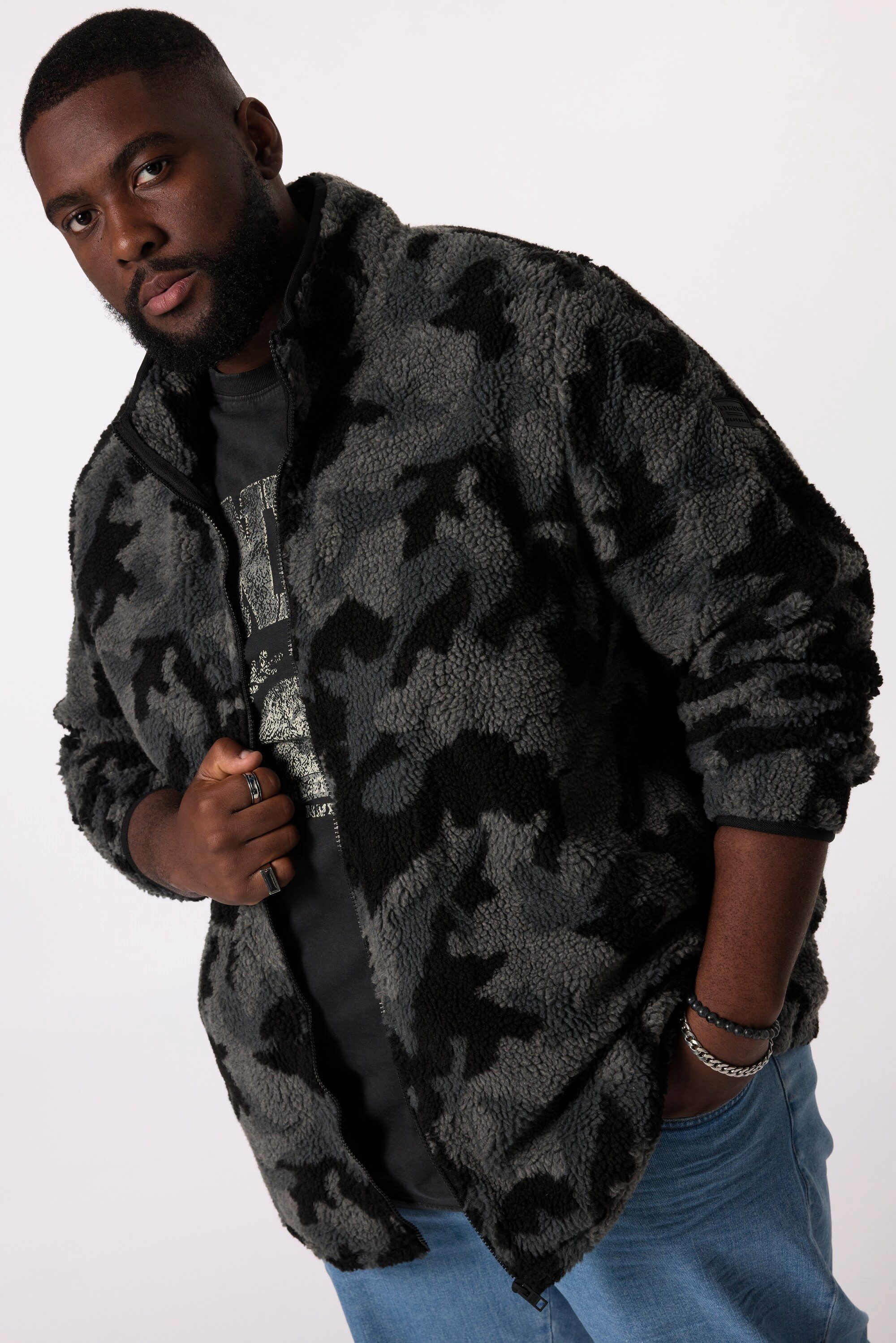 STHUGE Fleecejacke STHUGE Teddyjacke Camouflage Stehkragen günstig online kaufen