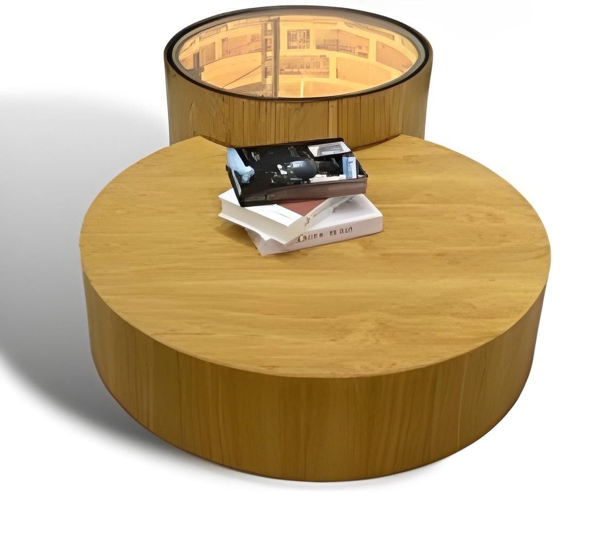 Xlmoebel Satztisch Beleuchteter runder Sofatisch aus hellem Holz von XLMOEBEL, Made in Europa