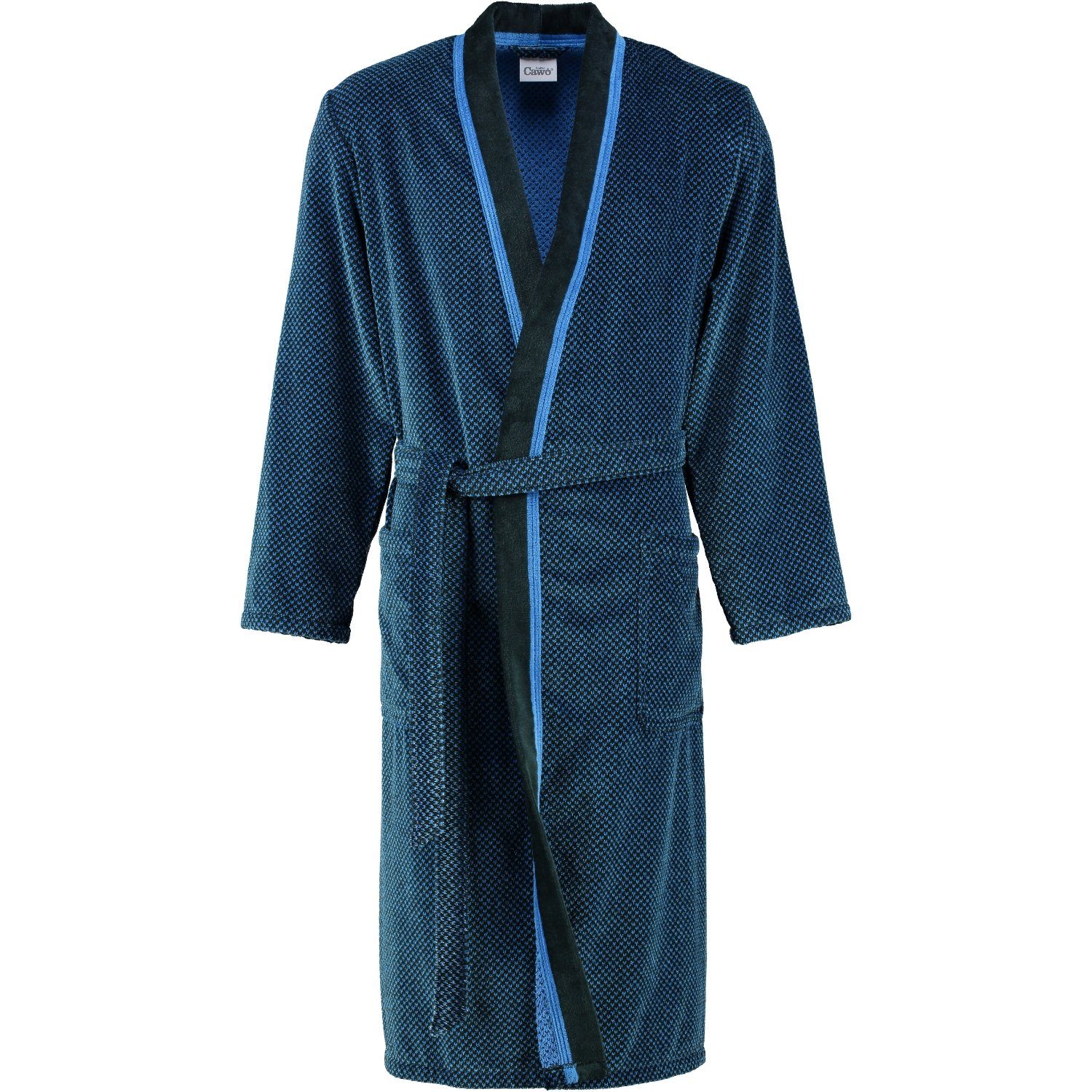 begrenzte Zeit verfügbar Cawö Herrenbademantel 19 4839, blau Form Kimonoform, Langform, Baumwolle, schwarz Gürtel, Kimono