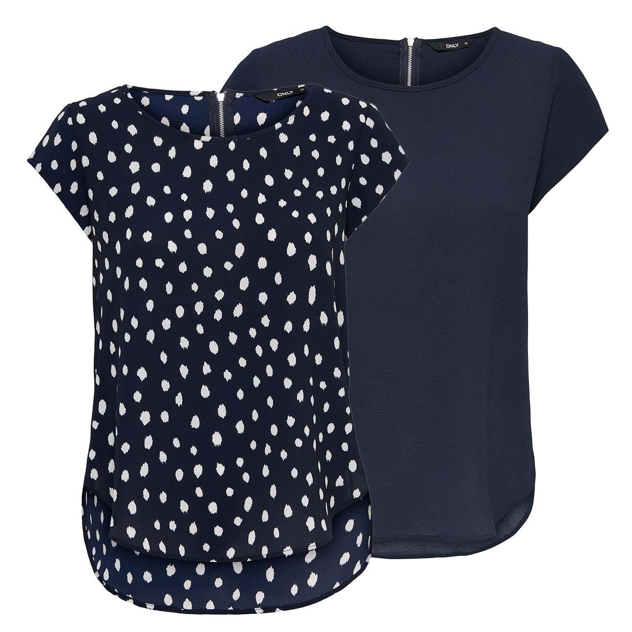 ONLY T-Shirt Damen Top ONLVIC Regular Fit (2-tlg) Basic Kurzarm Tee Shirt mit Rundhalsausschnitt Night Sky (15284243)