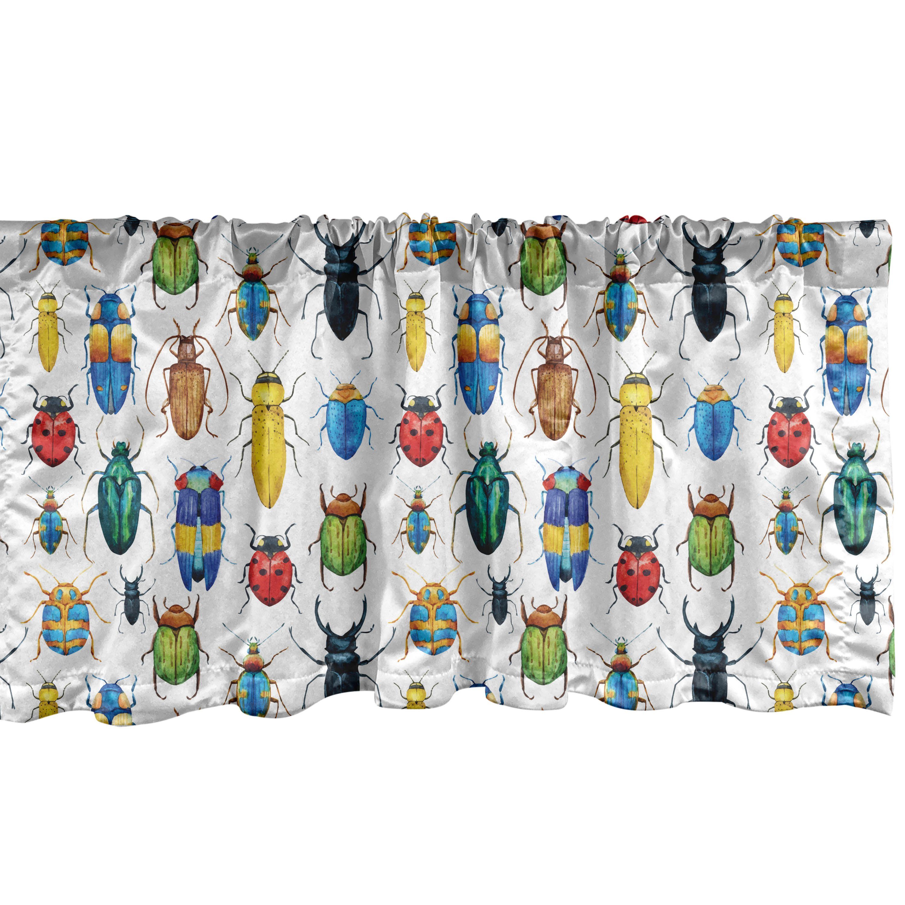 Scheibengardine Vorhang Volant für Küche Schlafzimmer Dekor mit Stangentasche, Abakuhaus, Microfaser, Insekten Bunte Insekten
