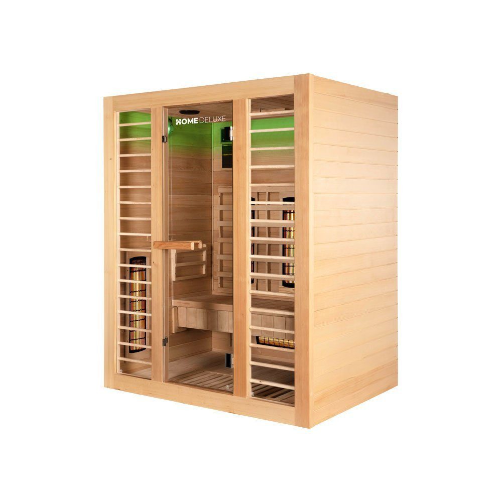 HOME DELUXE Infrarotkabine REDSUN DELUXE L, BxTxH: 120 x 105 x 190 cm, (Komplettset) 6 Vollspektrumstrahler, Hemlocktanne, für 3 Personen l Infrarotsauna