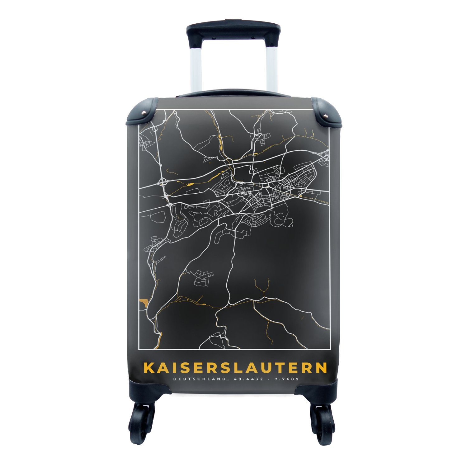Rollen, mit - Stadtplan 4 Reisekoffer Handgepäck rollen, Kaiserslautern - - Reisetasche - Gold für Trolley, und Schwarz Deutschland, MuchoWow Ferien, Karte Handgepäckkoffer