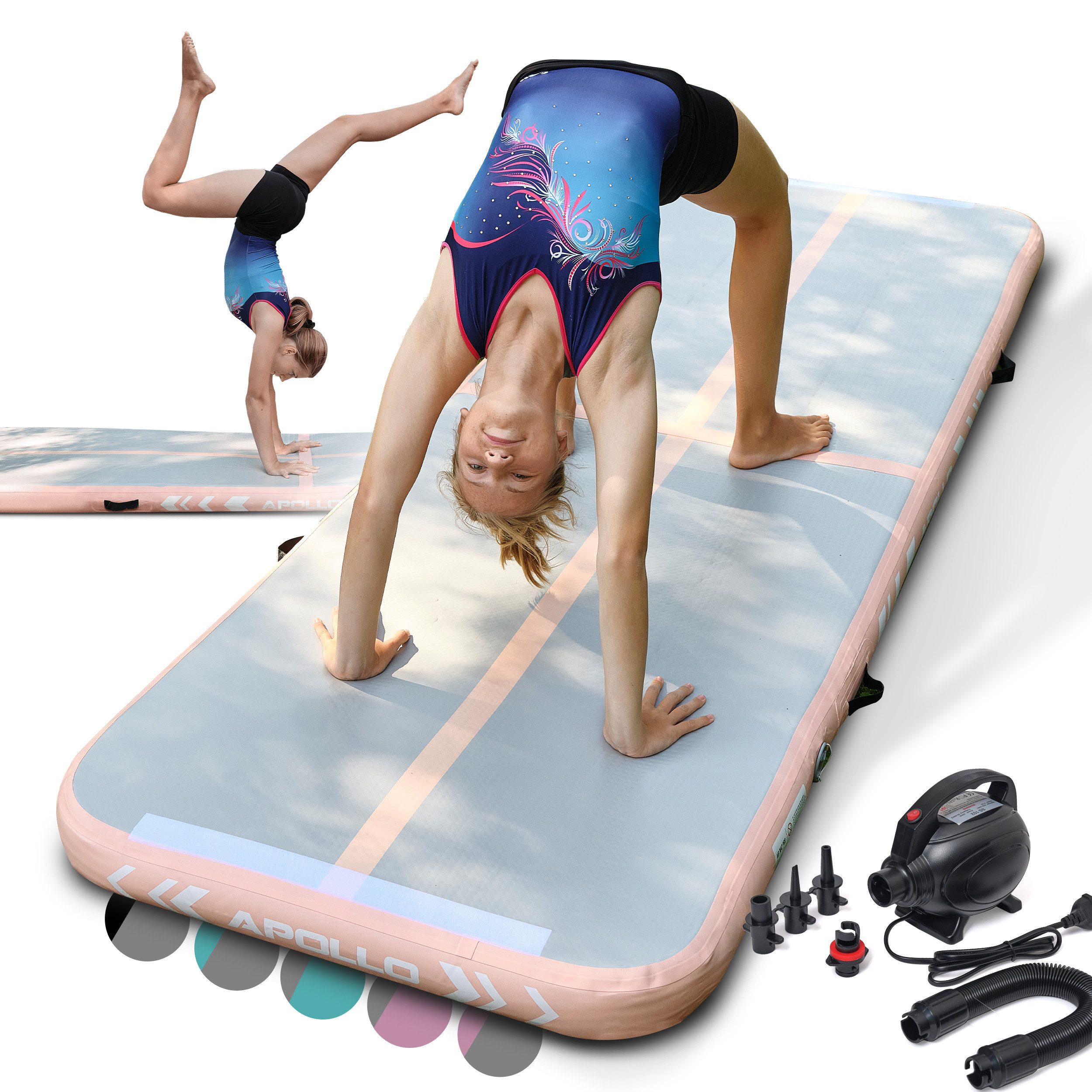 Apollo Gymnastikmatte Air Mat Pro - Airtrack Matte für Gymnastik, Yoga und Pilates, aufblasbar und in zwei Längen erhältlich