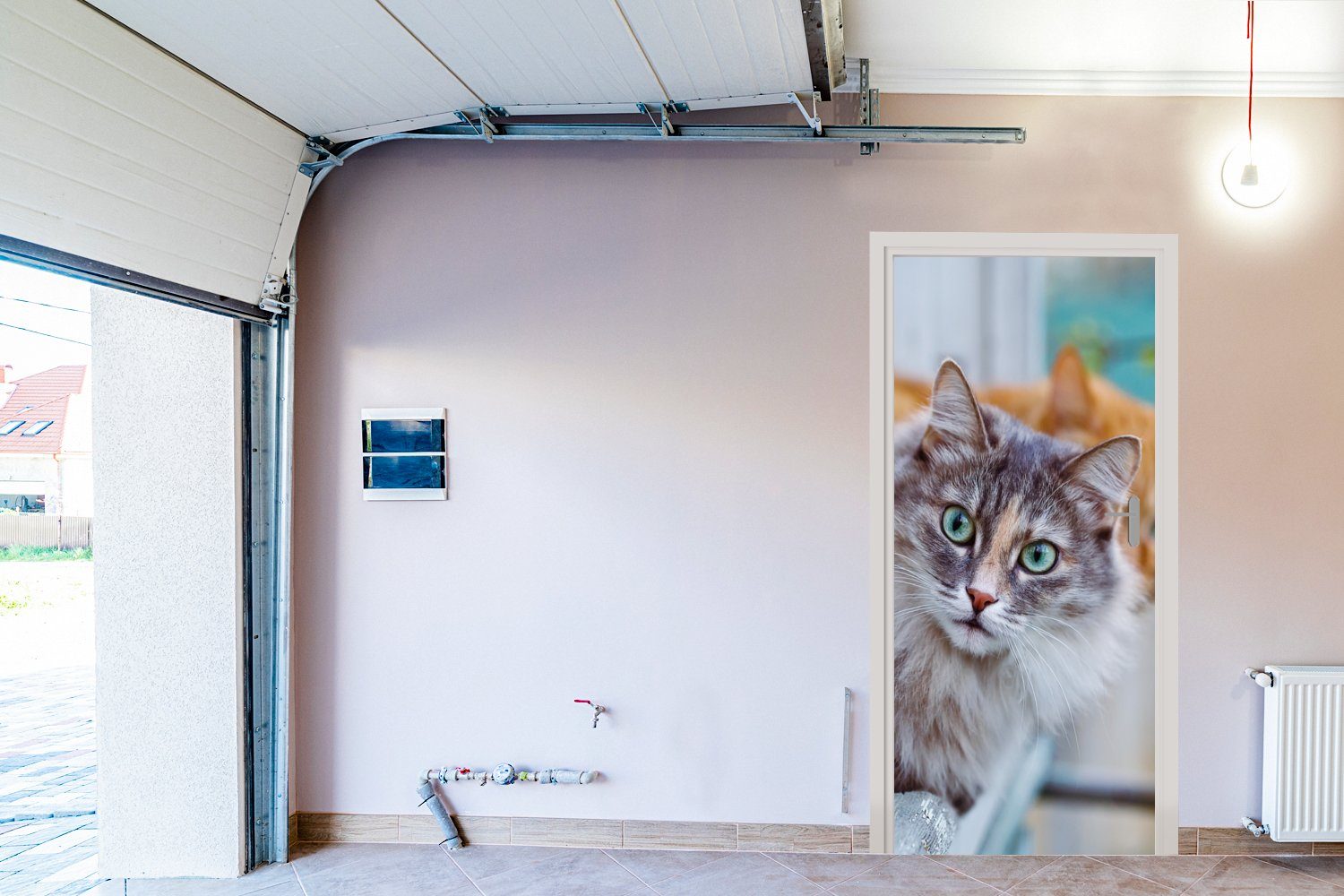 Katze Fenster - Türaufkleber, MuchoWow St), - Fototapete Türtapete Matt, Tür, bedruckt, cm Katzen, für (1 75x205