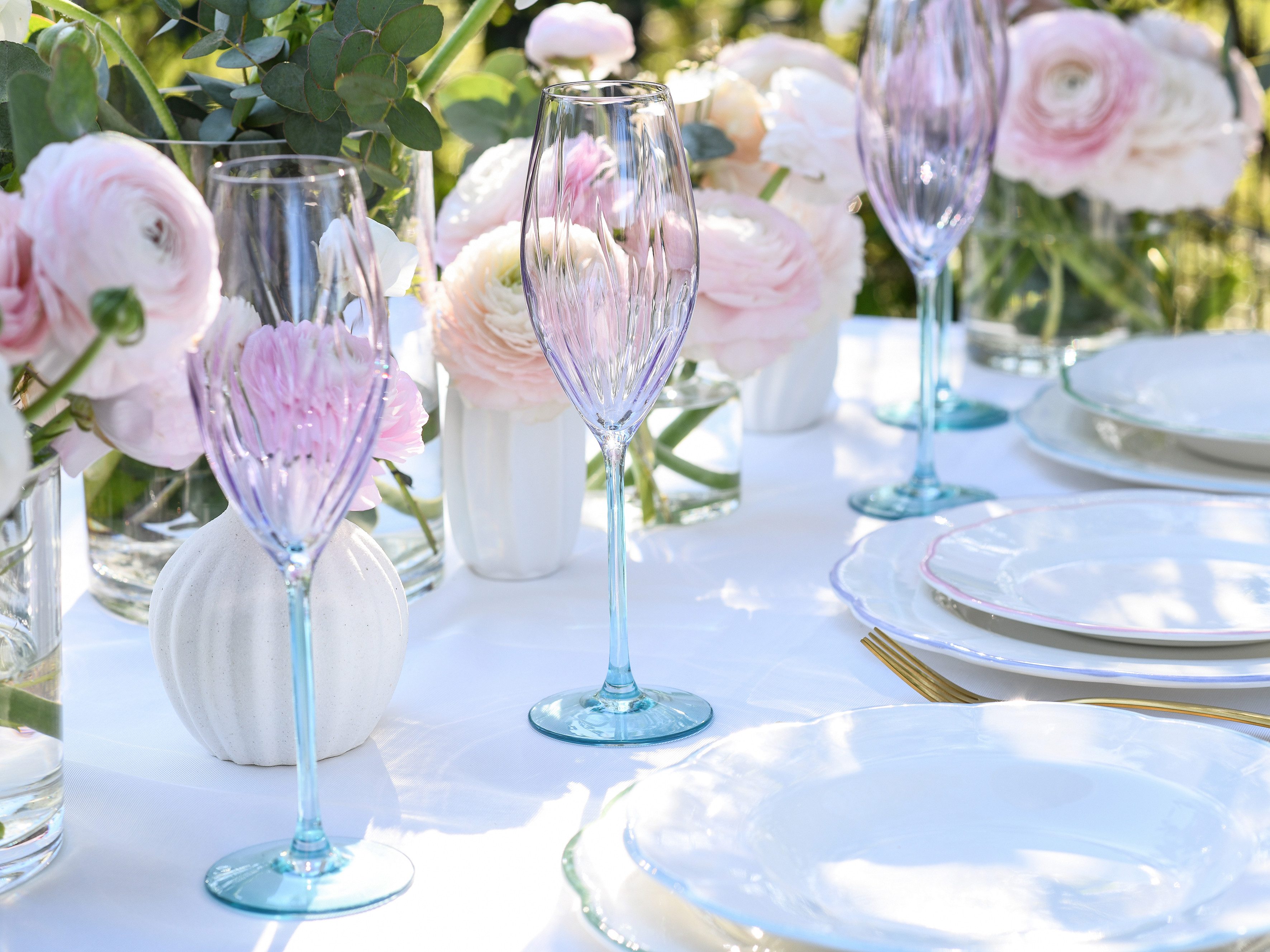 CreaTable Sektglas Swirly Spring, Sektgläser-Set, 4-tlg., 4-tlg., Glas, Rillen Relief, Modern, Sommerlich, Leicht