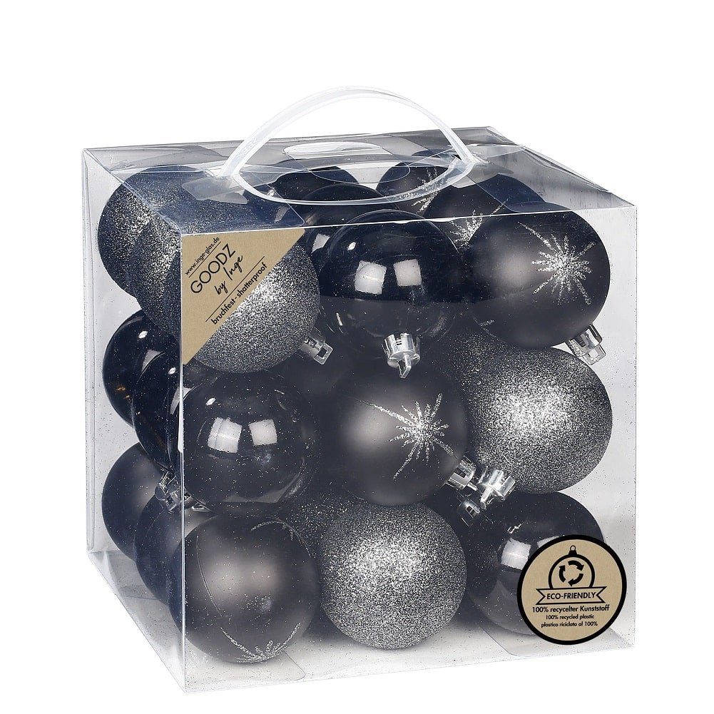Christbaumschmuck Inge's Weihnachtskugeln 27 Stück 6 cm, Schwarz, Kunststoff, bruchfest