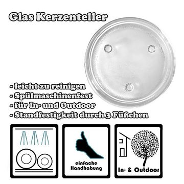 BigDean Kerzenhalter Kerzenteller 12,5 cm Kerzenuntersetzer Glas Untersetzer mit Füßchen (1 St)