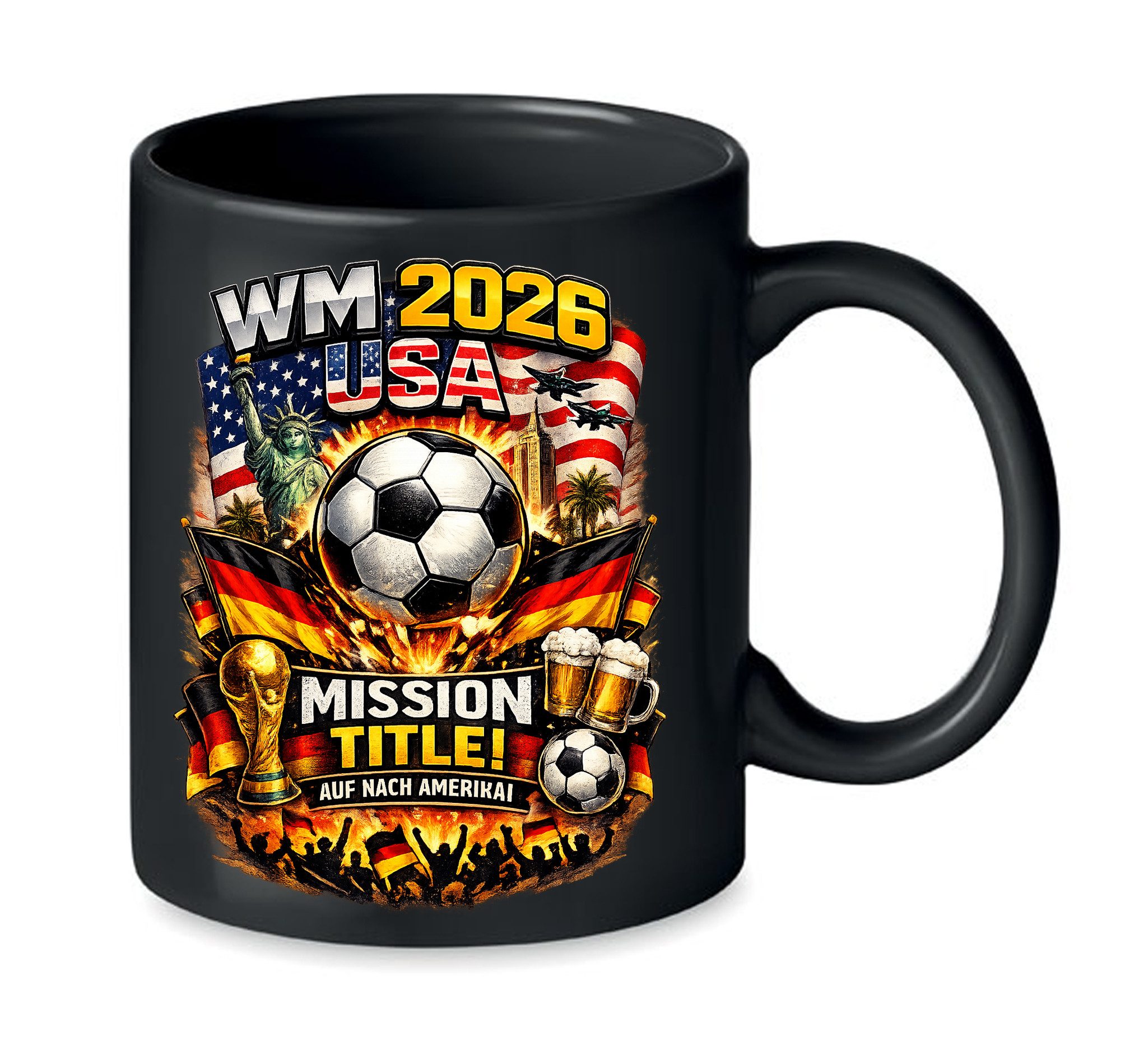Blondie & Brownie Tasse Fußball WM 2026 USA Deutschland Tasse Fanmotiv Keramik Alltag, 1-tlg., Keramik, WM 2026 Fan Tasse Fußball USA