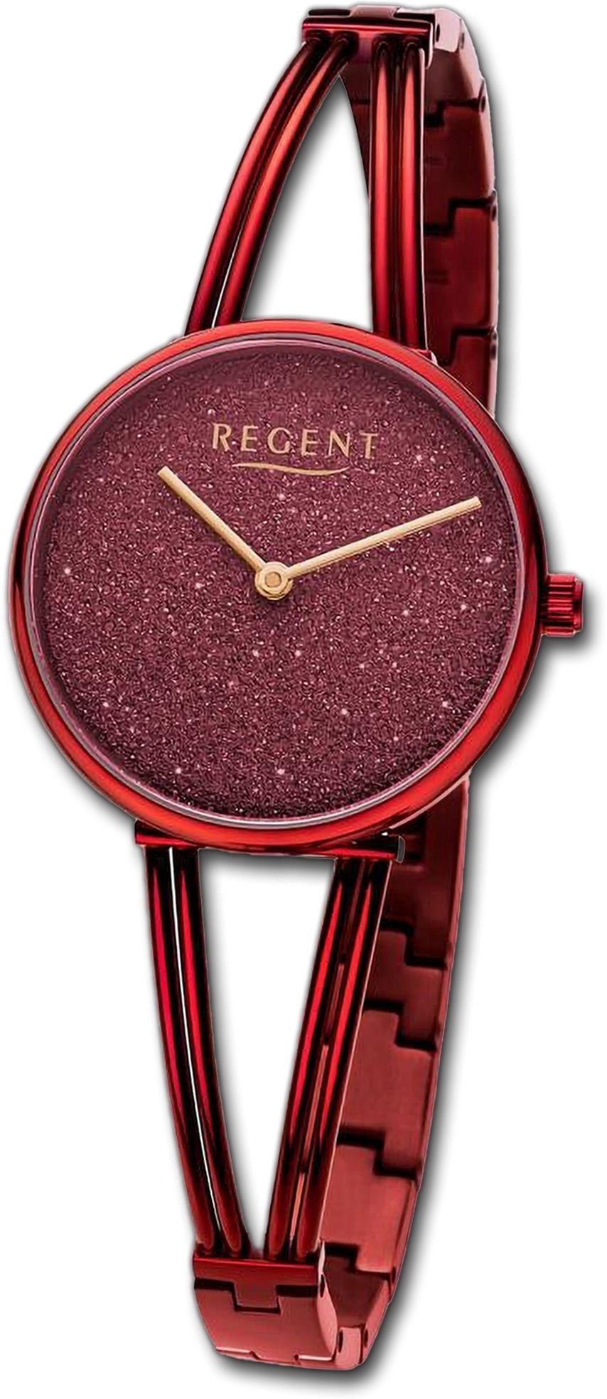 Regent Quarzuhr Regent Damen Armbanduhr Analog, Damenuhr Metallarmband rot, rundes Gehäuse, extra groß (ca. 30mm) | Quarzuhren