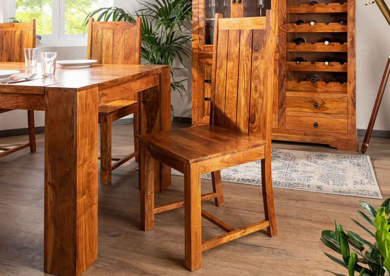 Massivmoebel24 Holzstuhl »OXFORD« (Massiver Stuhl im Landhausstil, braun lackiert 45x45x108 Akazie montiert), hochwertiges Edelholz, authentische Holzadern, aufwendige Schnitzereien und Verzierungen