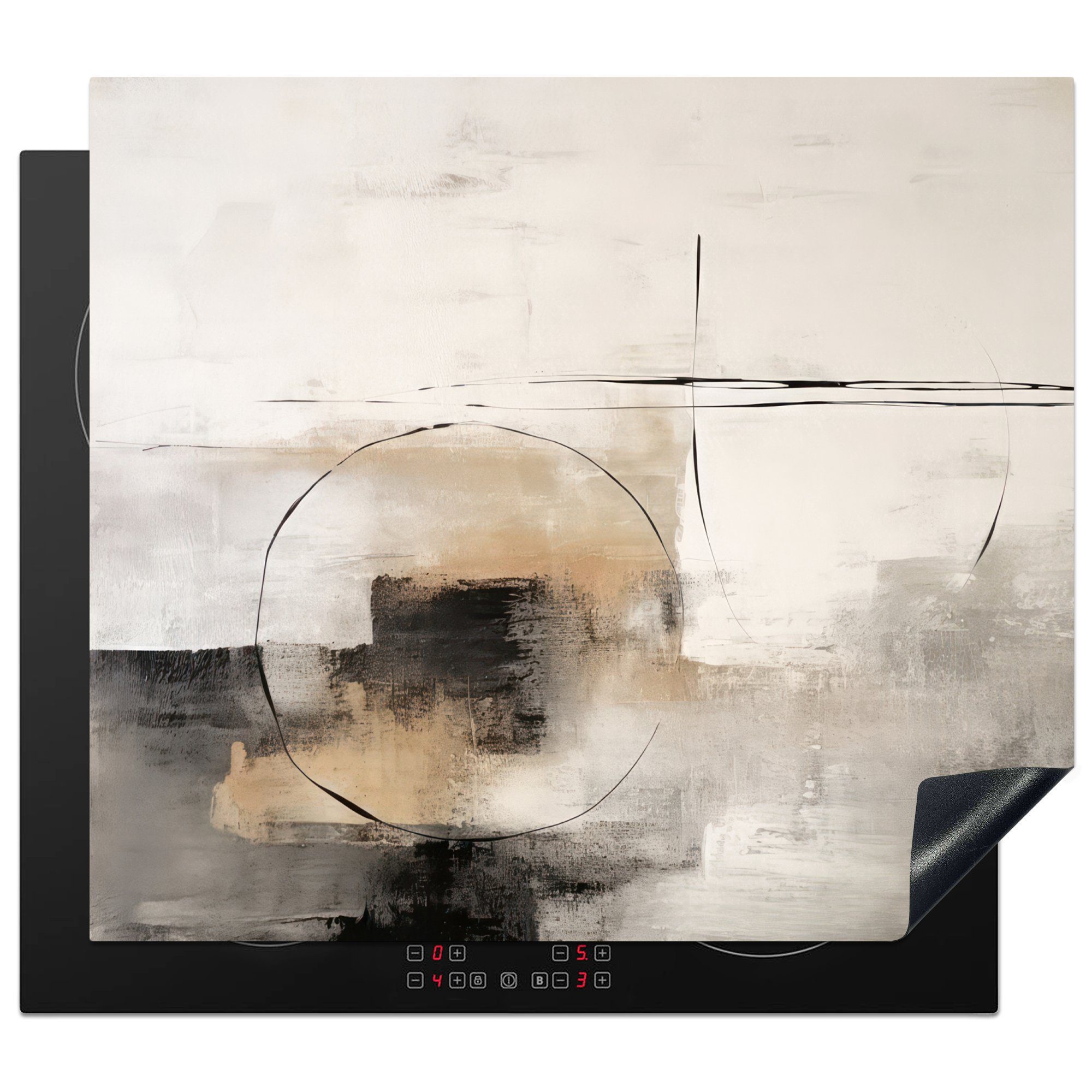 MuchoWow Herdblende-/Abdeckplatte Kunst - Abstrakt - Grau - Industriell, Vinyl, (1 tlg), 60x52 cm, Mobile Arbeitsfläche nutzbar, Ceranfeldabdeckung