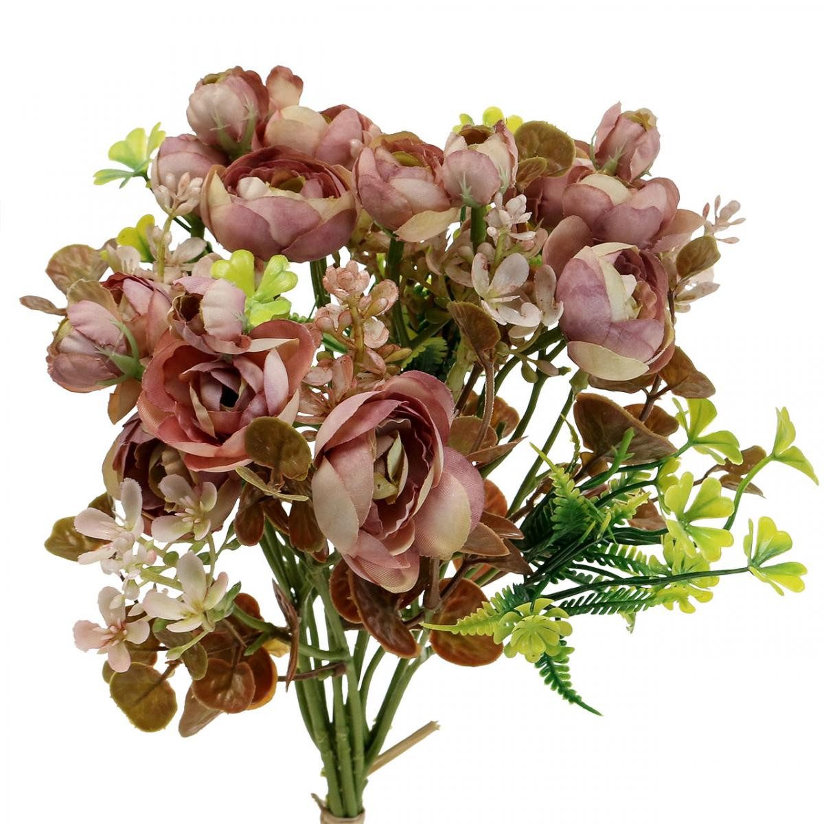 Kunstblumenstrauß Kunstblumen Strauß Rosa Ranunkeln 32cm Deko Seidenblumen