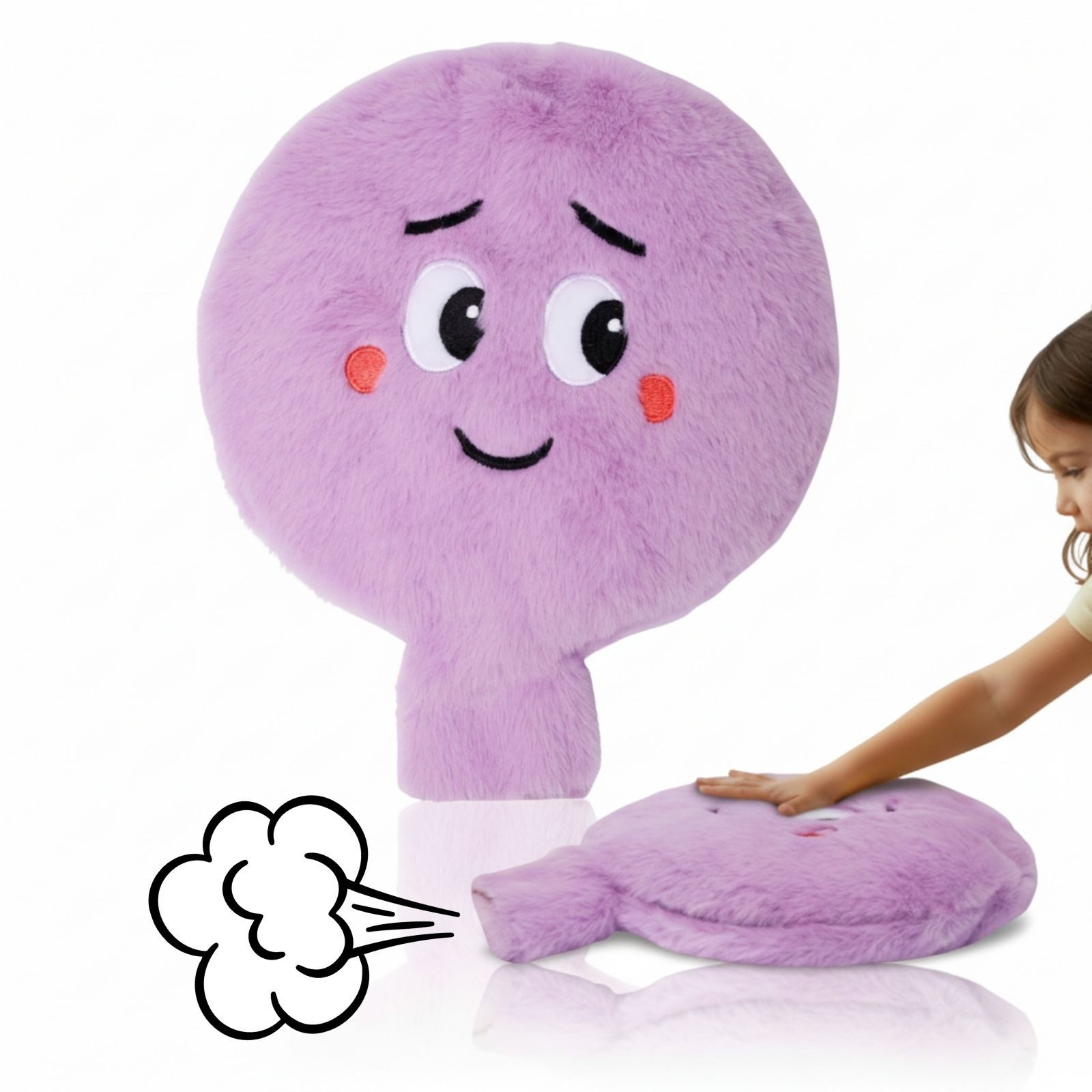 alldoro Kuscheltier XXL Plüsch-Furzkissen Blushy, großes Pupskissen in Lila mit Pups-Sound, mit Gesicht, animiert zum Lachen & Reden über Gefühle, für Kinder ab 3
