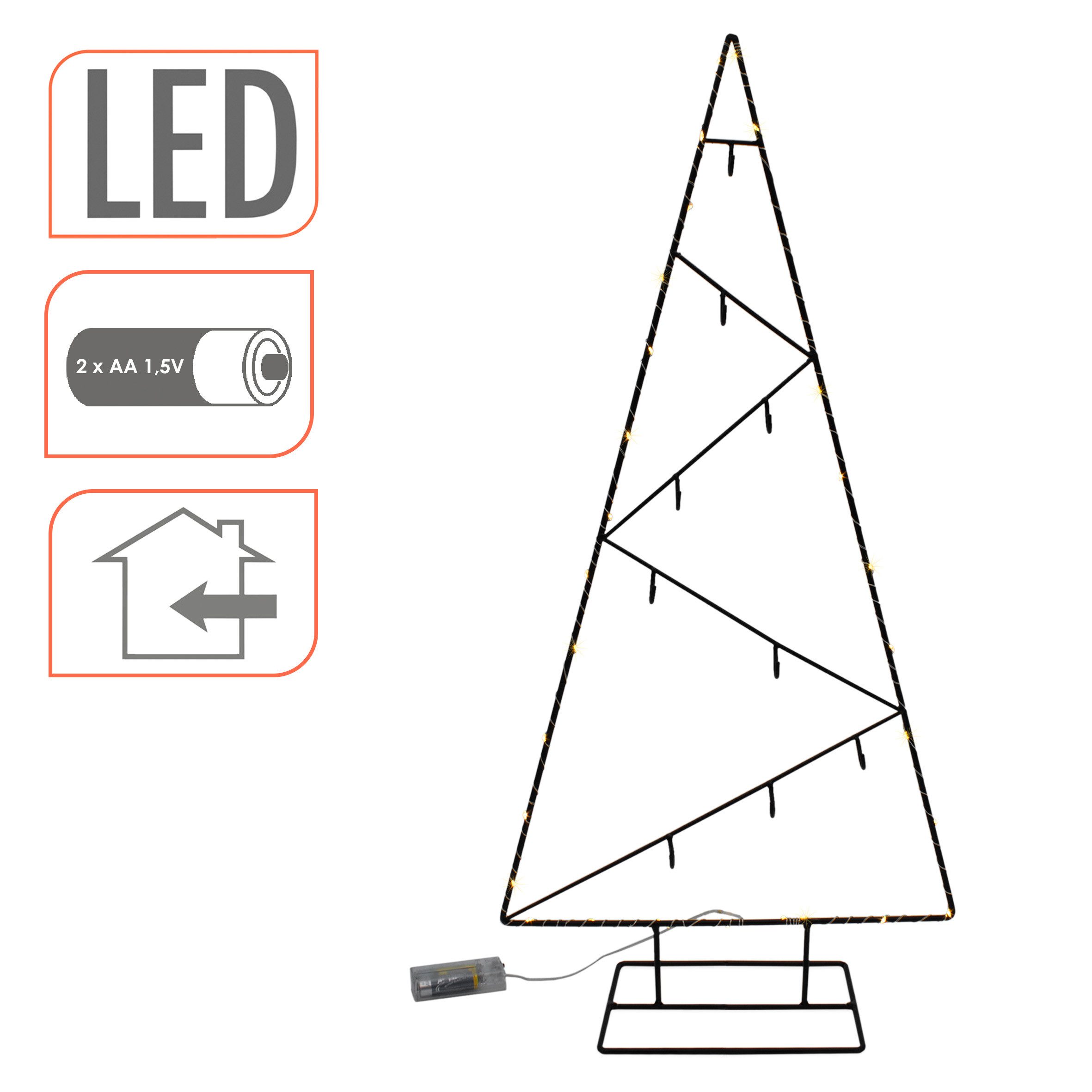 Spetebo Künstlicher Weihnachtsbaum LED Metall Tannenbaum schwarz, Metall Baum, Batterie betrieben