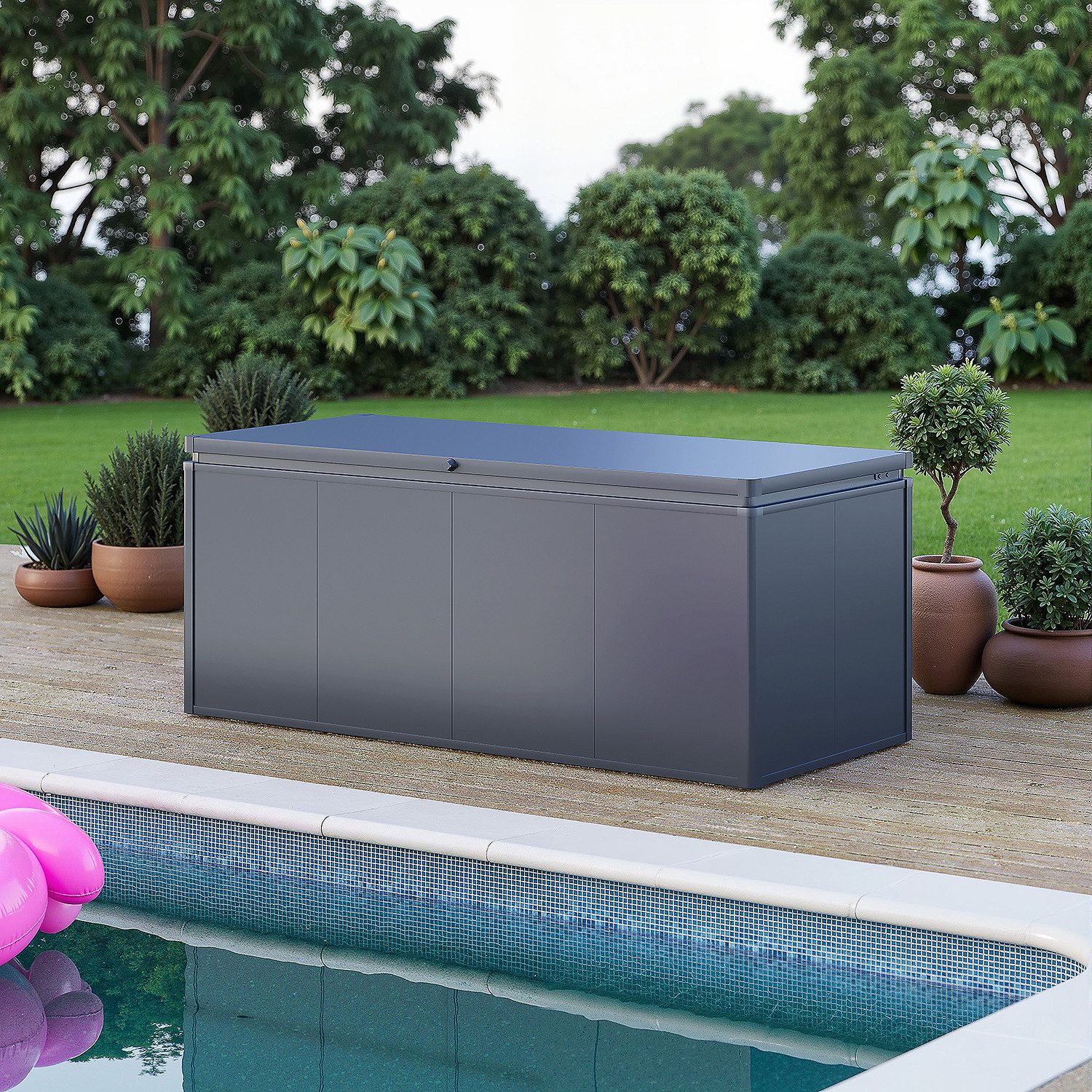 Weide Gartenbox Aufbewahrungsbox 1015 L aus verzinktem Stahl wetterfest in Anthrazit