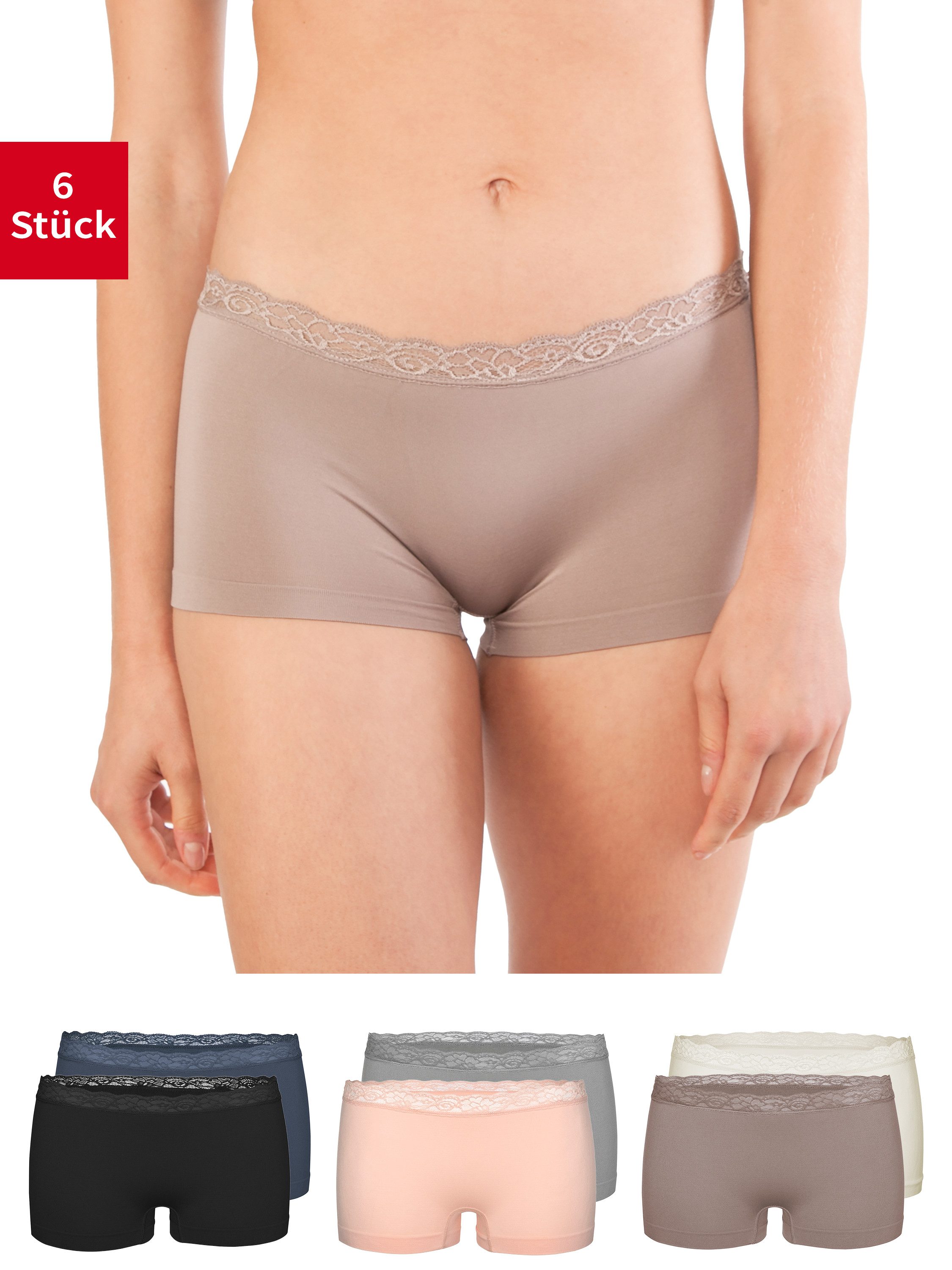 Fabio Farini Boxershorts Damen Unterhosen - Microfaser Frauen Boxer Slip (Packung, 6-St) mit dezenter Spitze am Bund