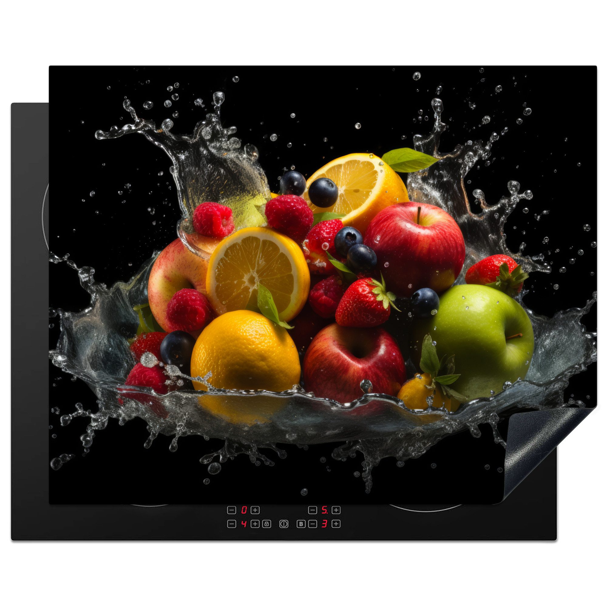 MuchoWow Herd-Abdeckplatte Obst - Apfel - Orange - Rote Früchte - Wasser, Vinyl, (1 tlg), Herdabdeckplatten für Ceranfeld, Induktionsschutz, 65x55 cm