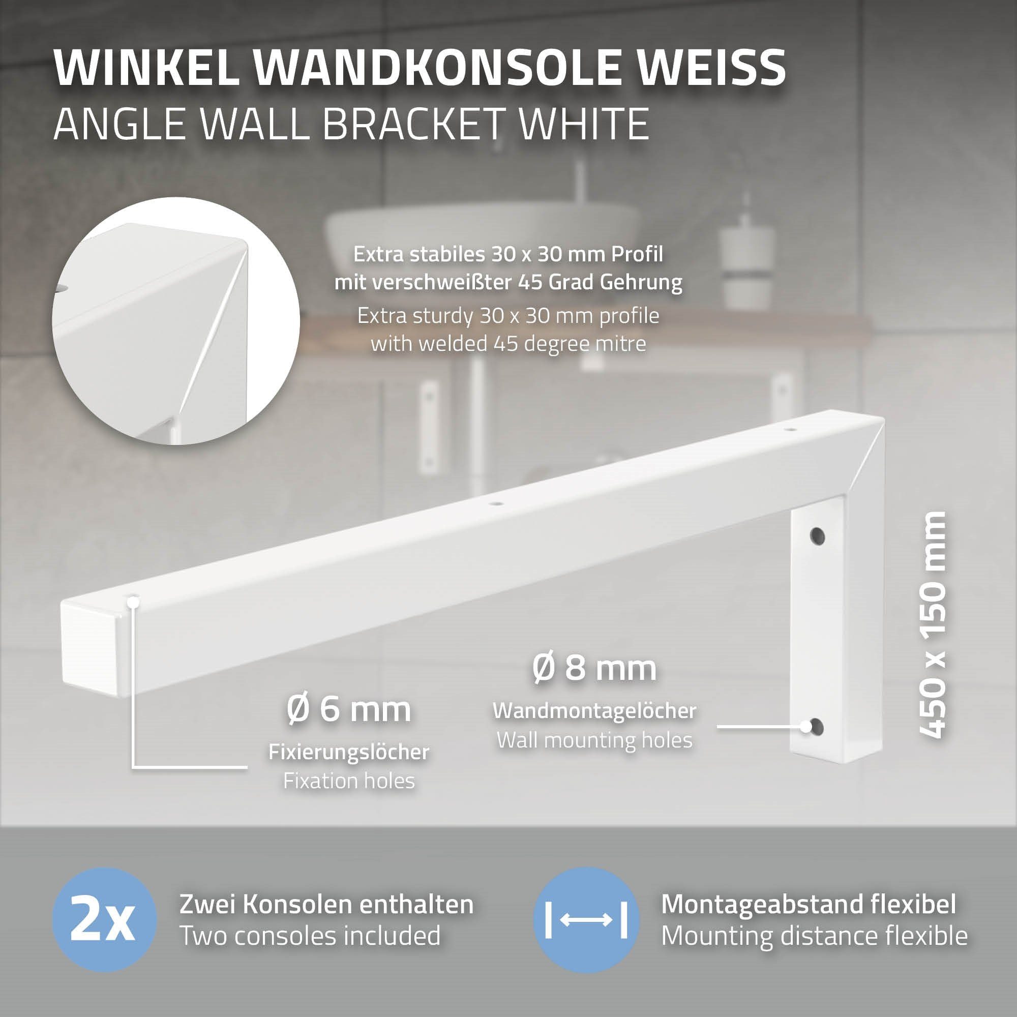 Set Stahl L-Form aus Weiß ML-Design Winkel 450x150 ML-DESIGN 2er mm Wandkonsole Waschbeckenschrank