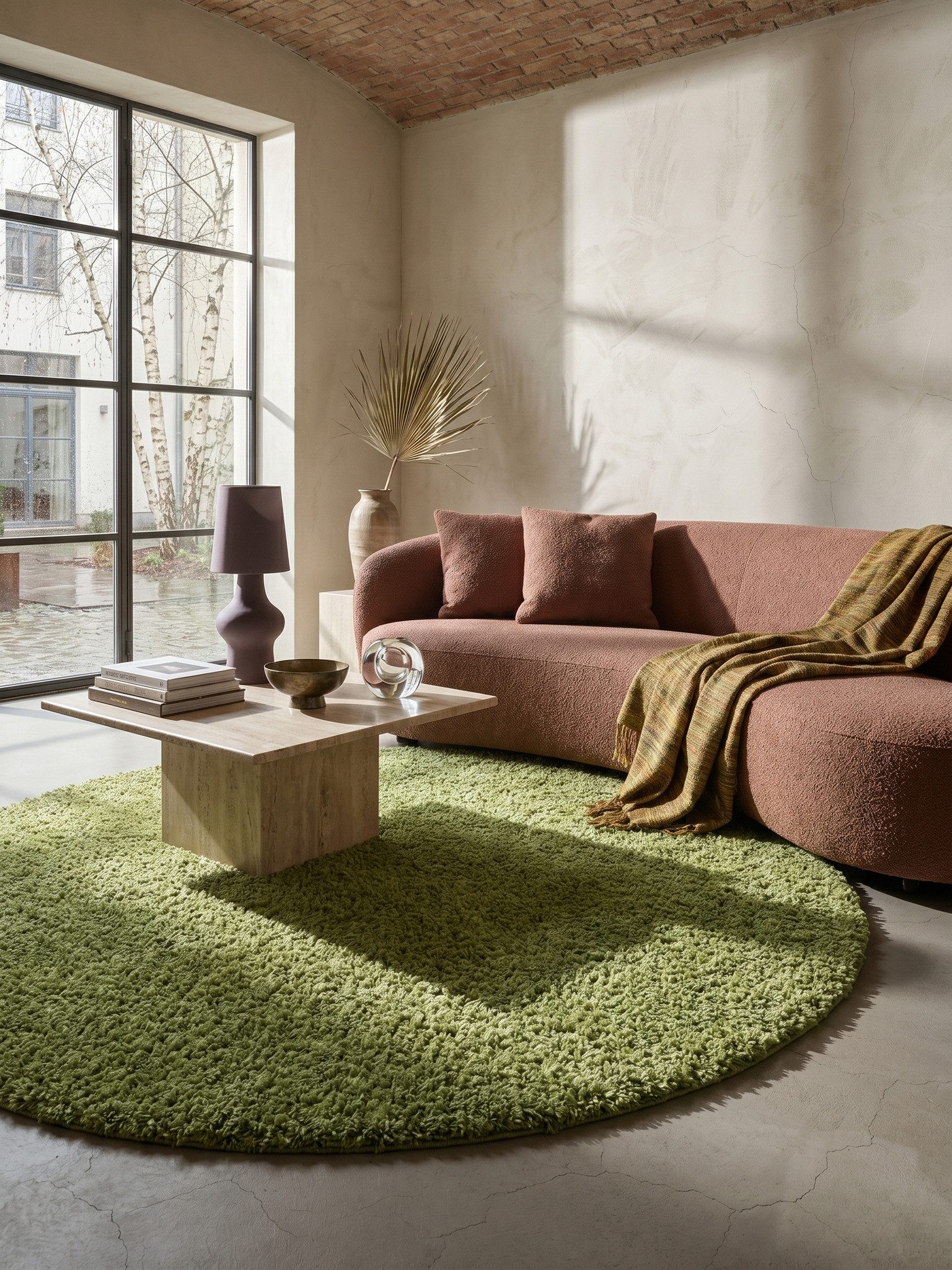 KADIMA DESIGN Teppich RHEIN Shaggy Langflor Wohnzimmer Schlafzimmer Waschbar Flauschig, Rund, Höhe: 32 mm, Grün, 80x80 cm, Wohnzimmerteppich Strapazierfähig Waschbar