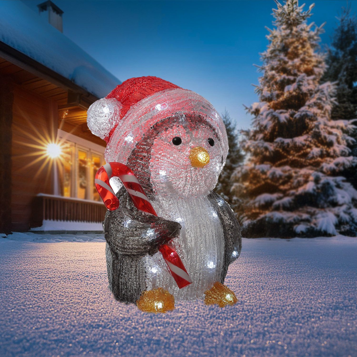 MARELIDA LED Dekofigur LED Pinguin mit Zuckerstange Acrylfigur Außen Weihna günstig online kaufen