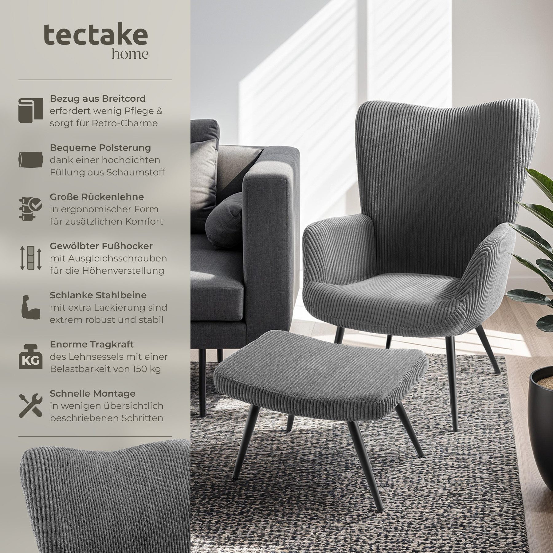 tectake Relaxsessel Sessel Hygge gepolstert inklusive günstig online kaufen