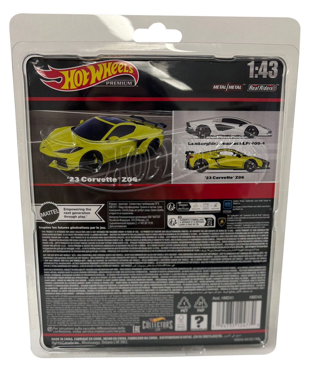 Hot Wheels Spielzeug-Auto Hot Wheels Premium `23 Corvette Z06 in gelb, Real Riders, Maßstab 1:43