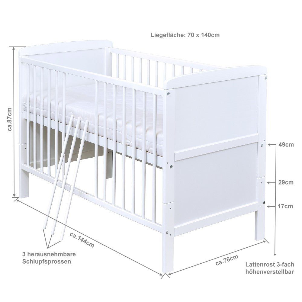 Baby-Delux Complete Baby Room Set, 140x70 cm, White, (13-piece), Baby Bed, Changing Table, Bedding Set