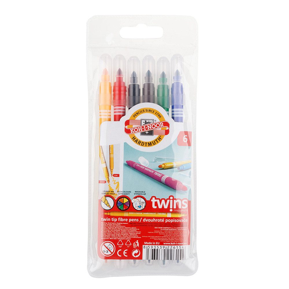 KOH-I-NOOR Malstift KOH Fasermaler Doppelfaserpens Dick - Dünn 6er PP-Hülle