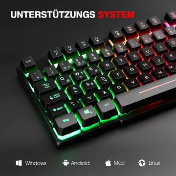 Rii Regenbogen RGB-Hintergrundbeleuchtung Gaming-Tastatur (mit Ergonomisches Design, Multimedia-Tasten robustes ABS-Material)