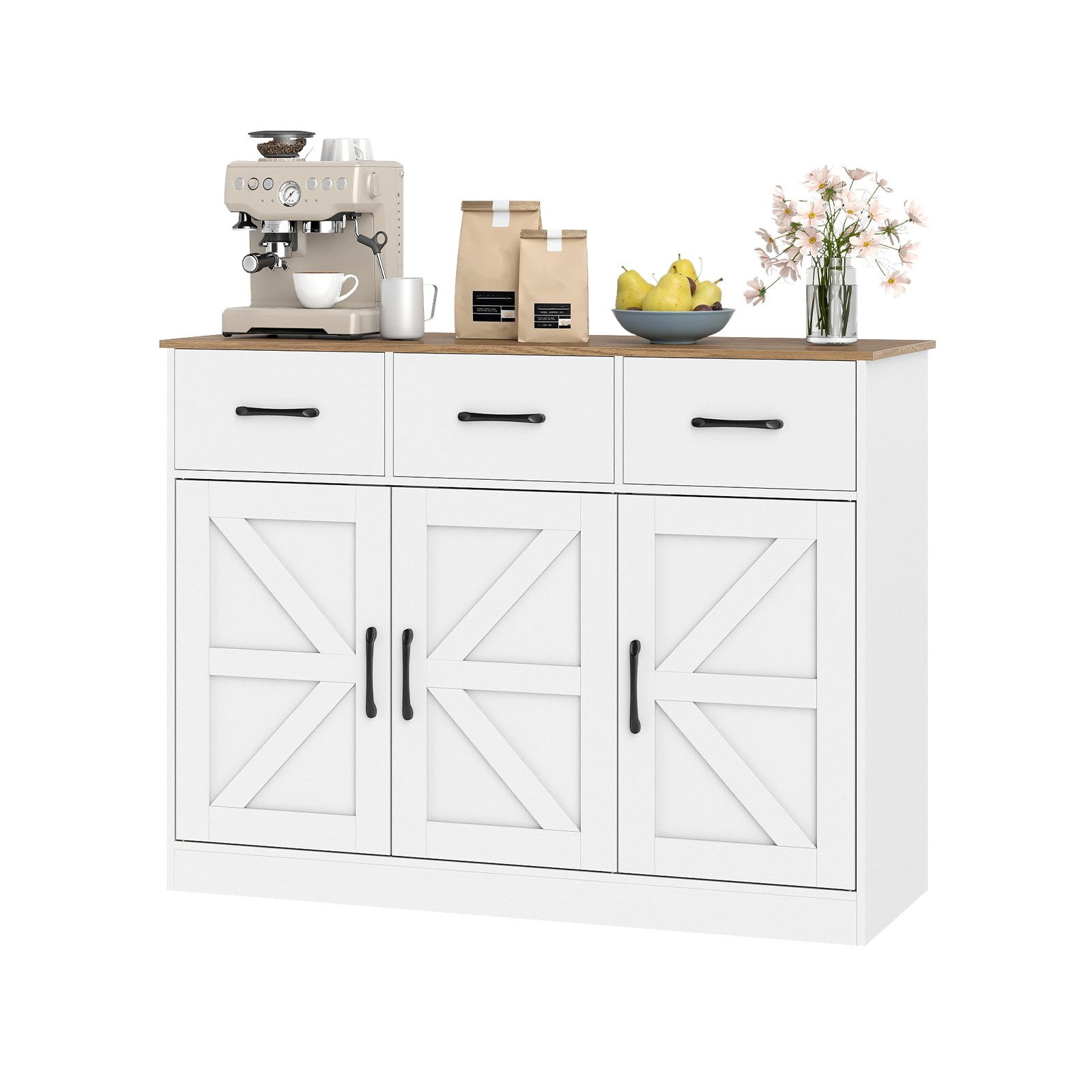KOMFOTTEU Sideboard, Buffetschrank Küchenschrank mit 3 Schubladen, 2 Schränken