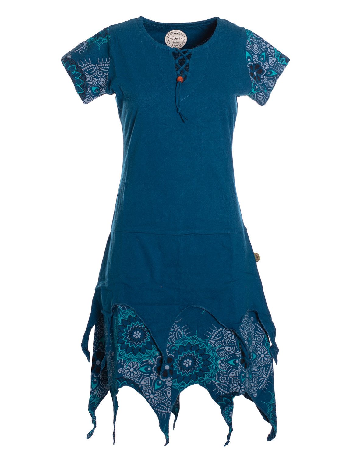 Vishes Zipfelkleid Damen Kurzarm Bedruckt Jersey Baumwolle Ethno Alternative Mode, Boho, Hippie, Ethno, Festival