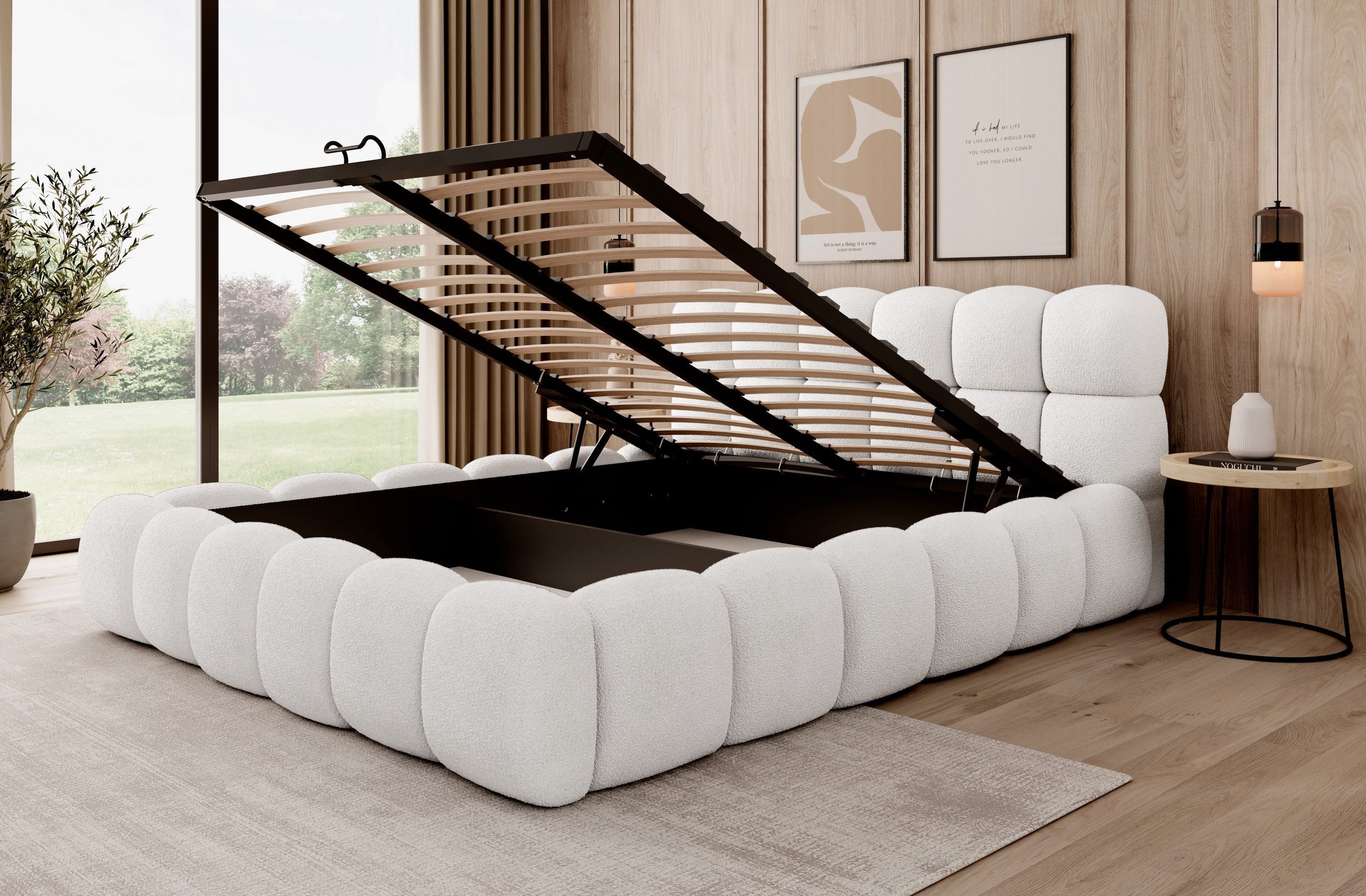 thematys Polsterbett mit Bettkasten / Stauraumbett, Bouclé 140x200 - 200x200cm (Optional mit 28 cm H3/H4 Taschenfederkern oder 23 cm Taschenfederkern-Matratze H – Bild 4 von 5