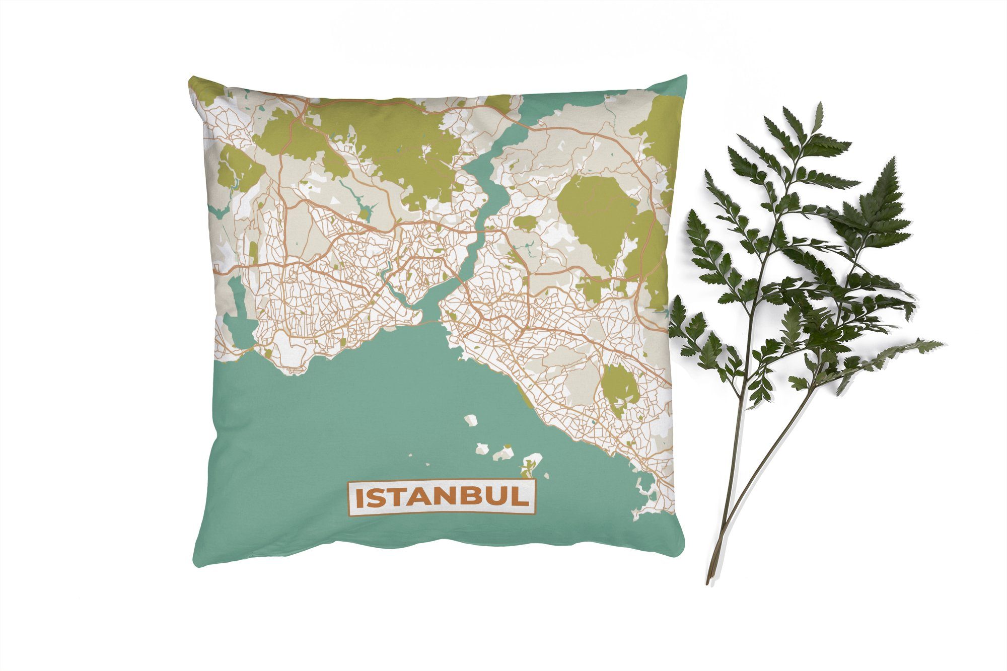 Zierkissen - für Istanbul Sofakissen Füllung - Karte mit Deko, Schlafzimmer, MuchoWow Dekokissen Vintage, - Stadtplan Wohzimmer,