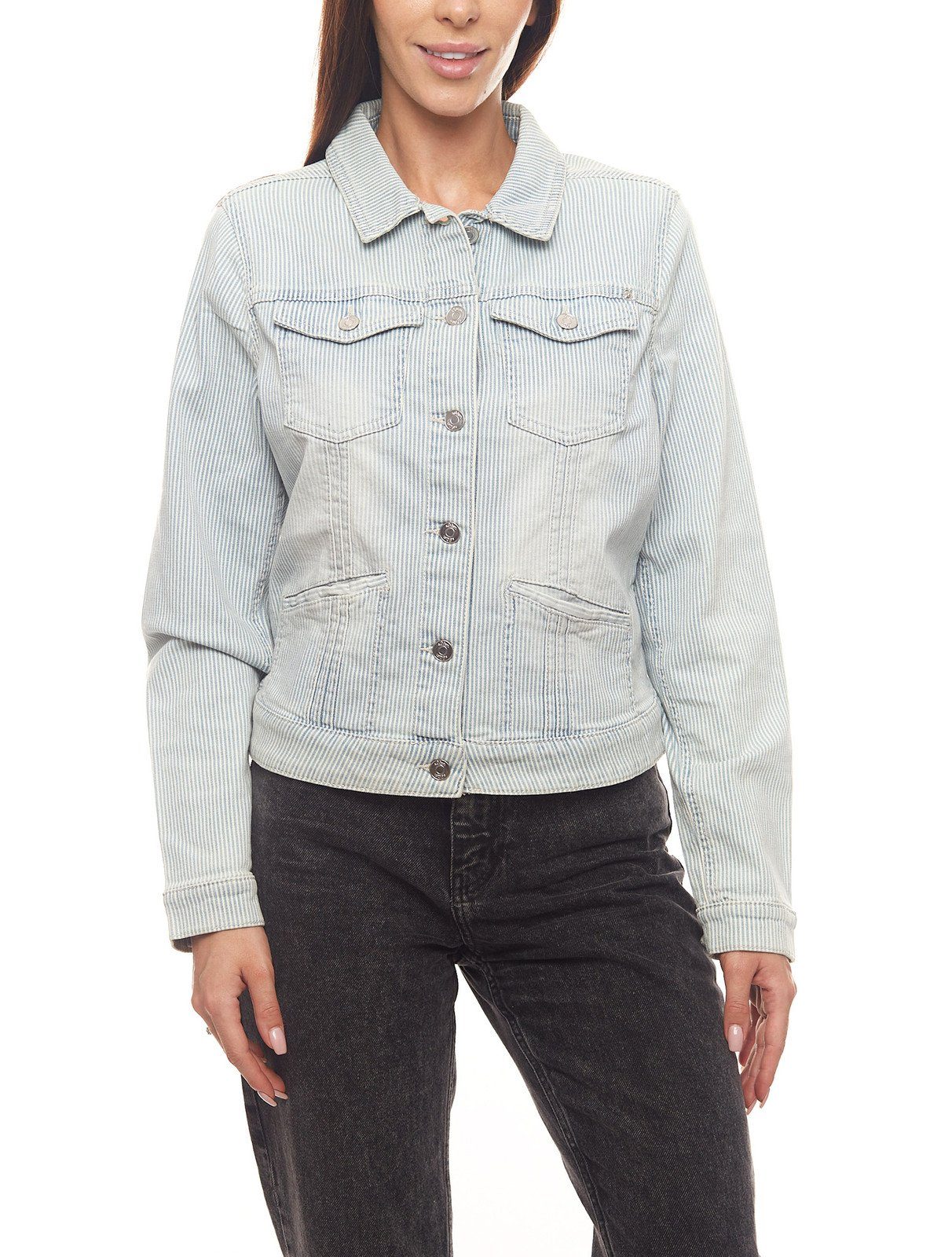 Frühlings-Jacke s.Oliver Damen mit angesagte Streifenmuster s.Oliver Jeans-Jacke Blau/Weiß Jeansjacke Freizeit-Jacke