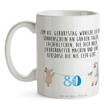 Mr. & Mrs. Panda Tasse 80. Geburtstag Maus Pinguin - Weiß - Geschenk, Herzlichen Glückwunsch, Keramik, Langlebige Designs