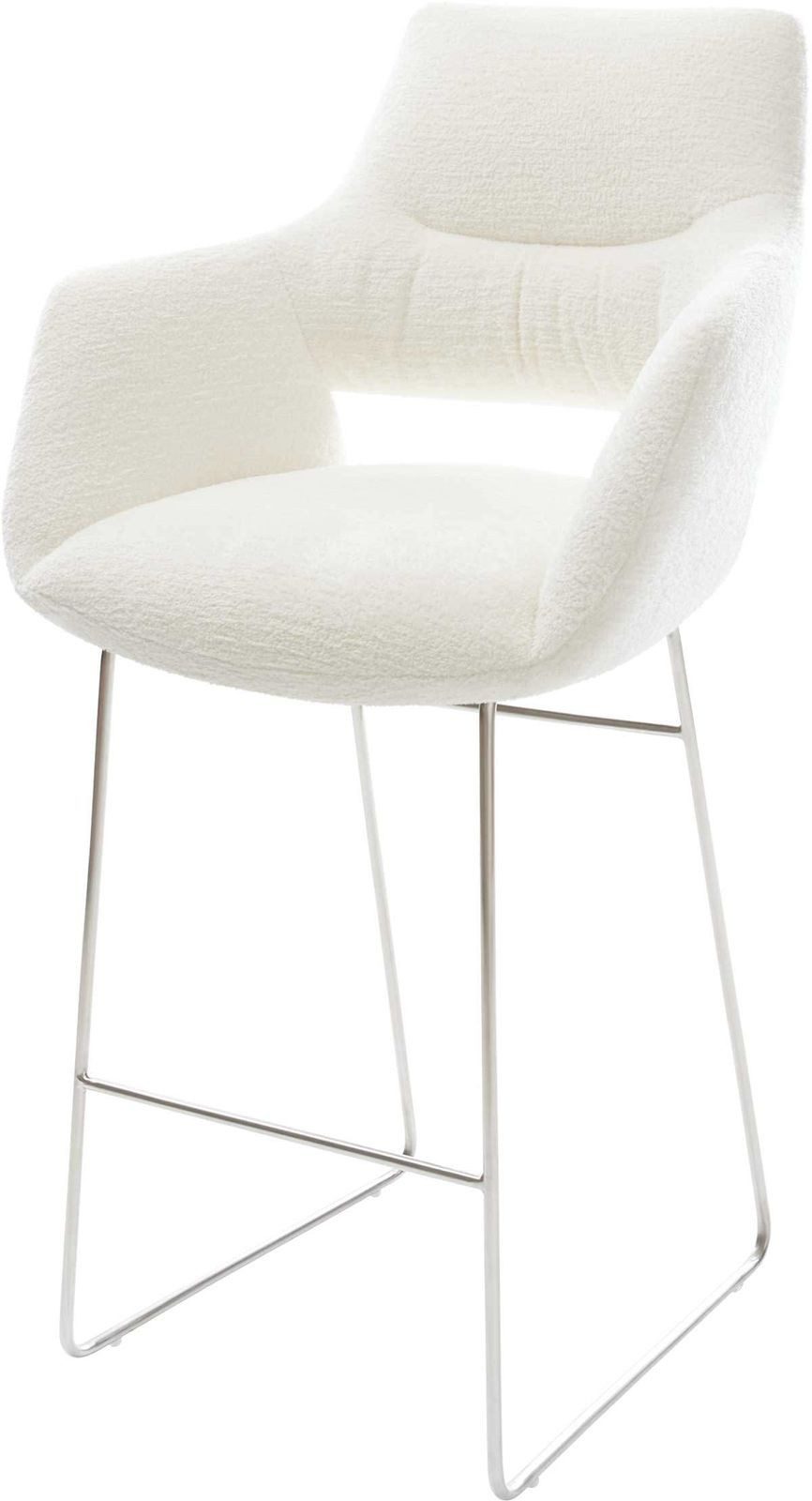 DELIFE Barhocker Yago-Flex, Kufengestell Edelstahl Silberfarben Bouclé Soft Beige Taschenfederkern
