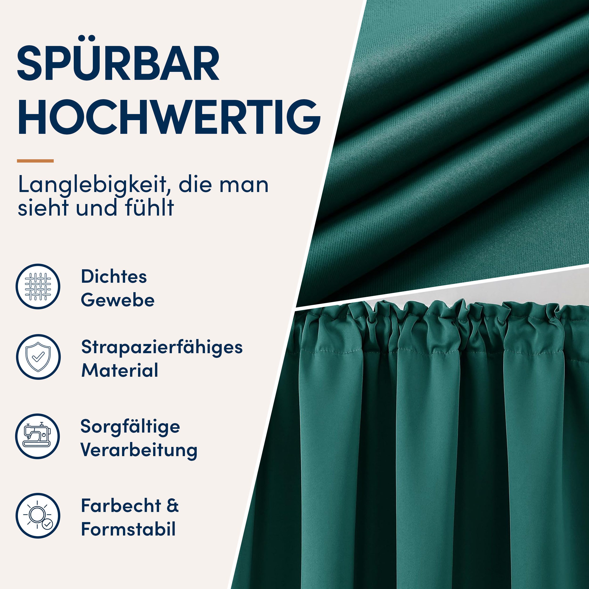 Stoffschmiede Gardine Blickdicht - Kräuselband & Ösen, Kräuselband – Bild 3 von 5