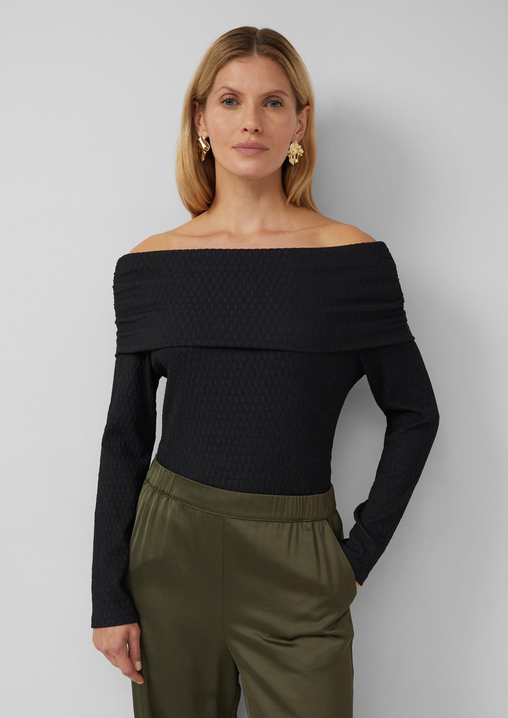s.Oliver Langarmshirt T-Shirt Strukturiertes Off-Shoulder-Shirt im Slim Fit günstig online kaufen