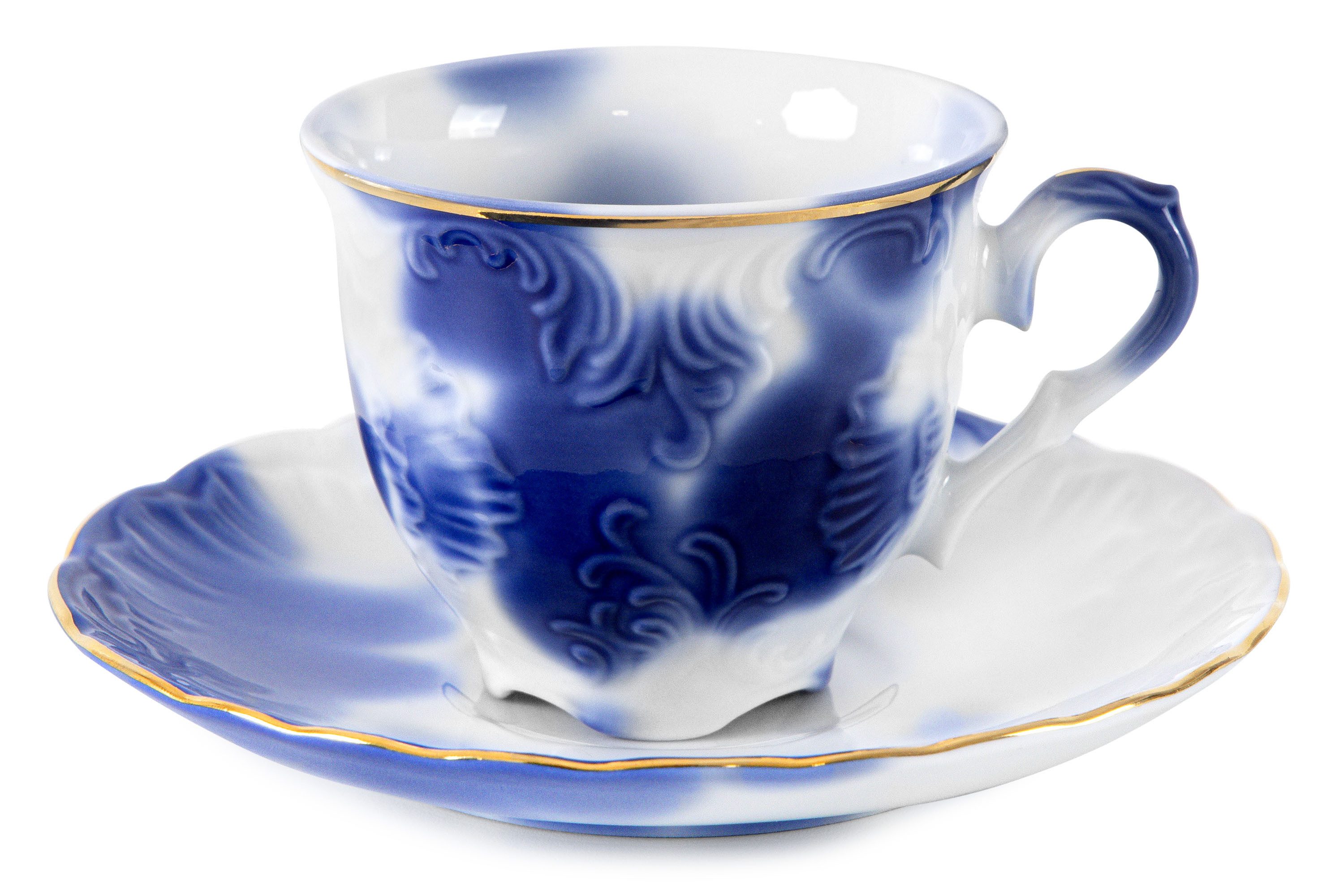 KONSIMO® Kaffeeservice CMIELOW ROCOCO Kaffeetassen-Set für 2 Personen, handgefertigt (4-tlg), 2 Personen, Porzellan, Hochwertiges Prestige-Hartporzellan, in echtem Gold bemalt