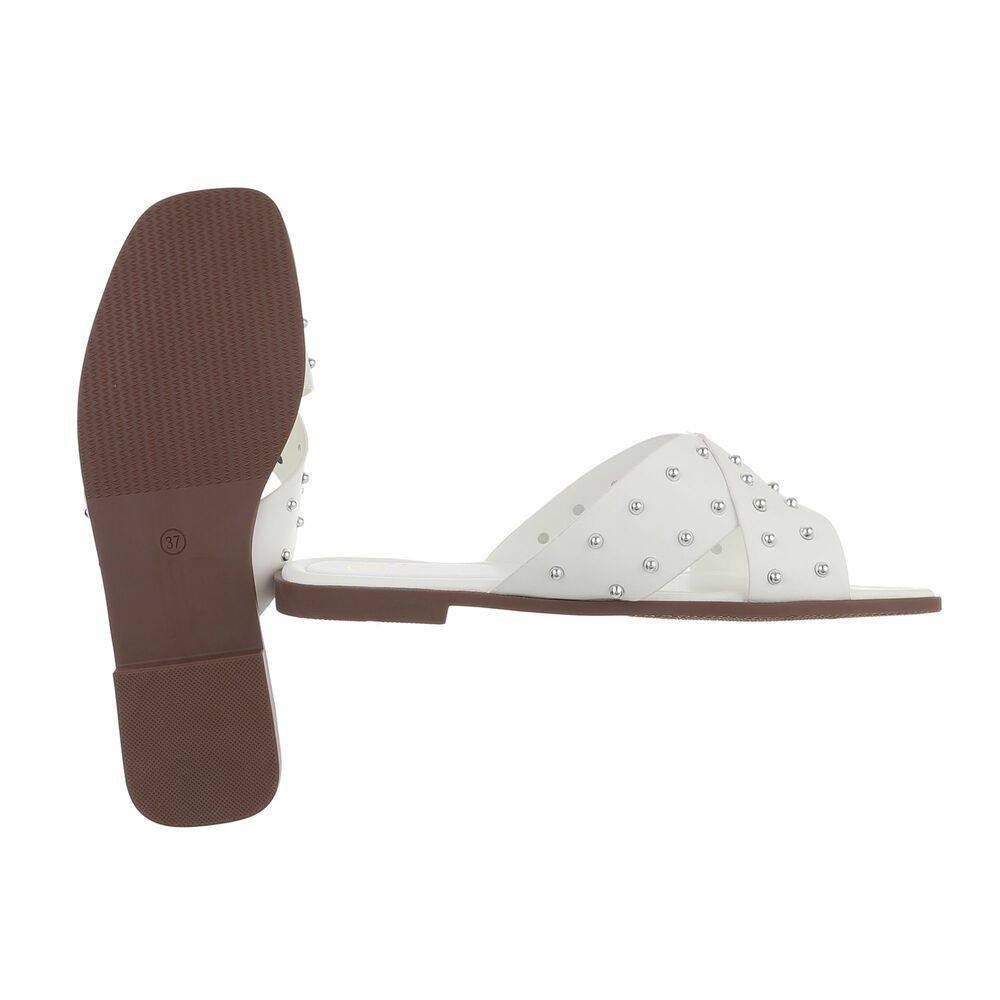 Weiß Sandalette Damen Pantoletten Freizeit Flach in Ital-Design Mules