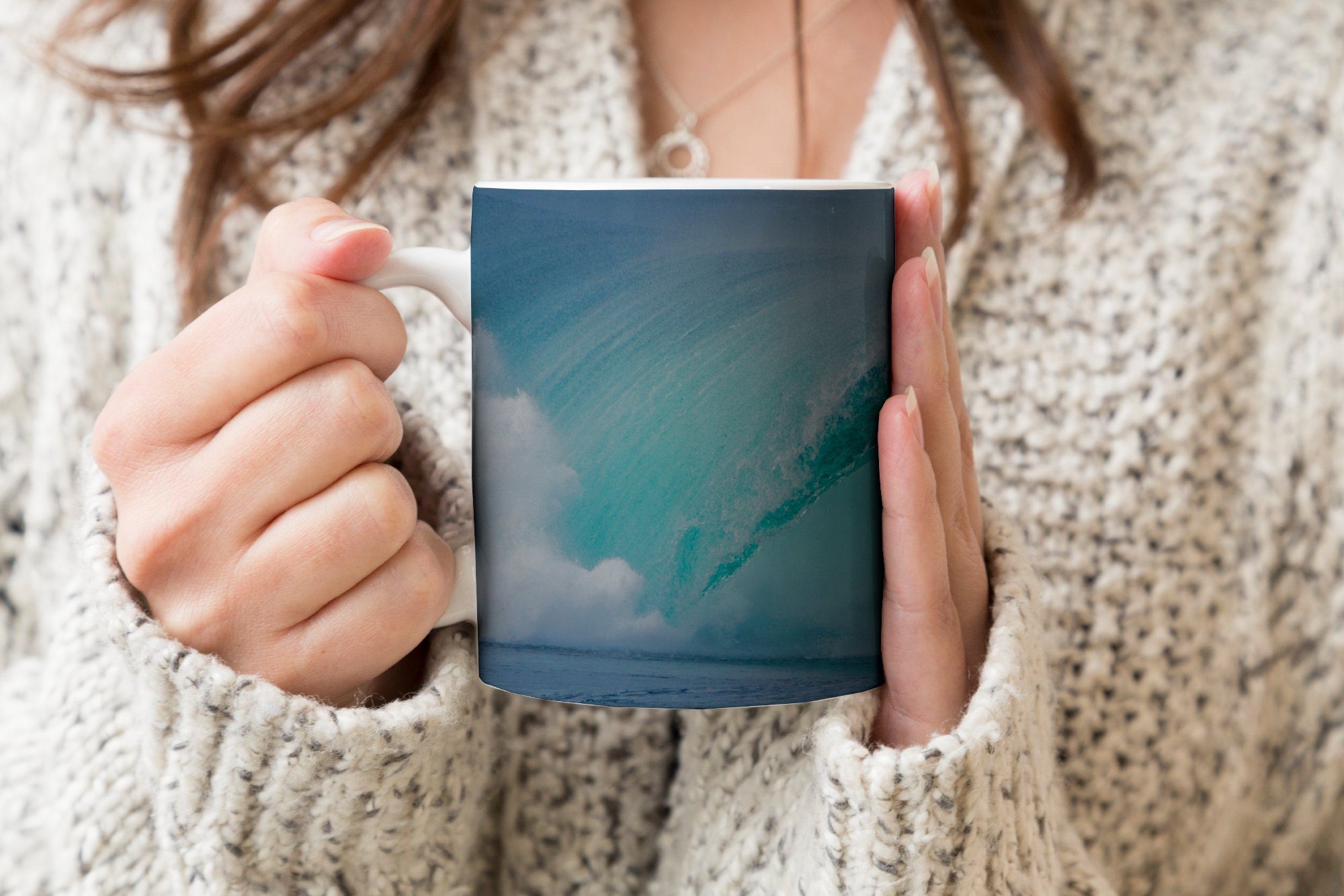 MuchoWow Becher, Keramik, Kaffeetassen, Geschenk großer Teetasse, Teetasse, Welle, Surfer in Tasse