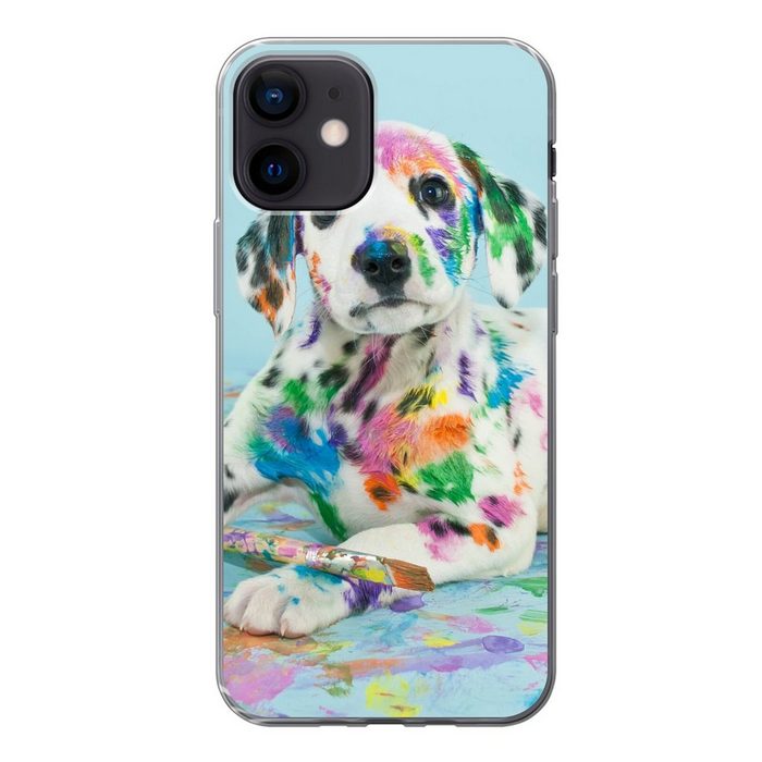 MuchoWow Handyhülle Hund - Farbe - Blau Handyhülle Apple iPhone 12 Smartphone-Bumper Print Handy