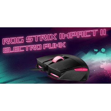 Asus ROG Strix Impact II Electro Punk Gaming-Maus (kabelgebunden 6.200 DPI Aura-Sync, mit Kabel, rosa, schwarz/pink)