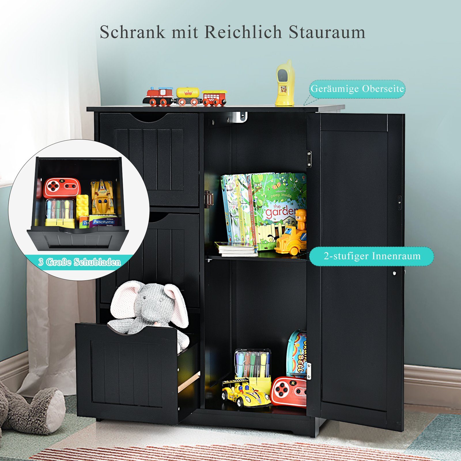 COSTWAY Badkommode, 3 Schubladen,mit verstellbarer Ablage,30 x 60 x 81 cm