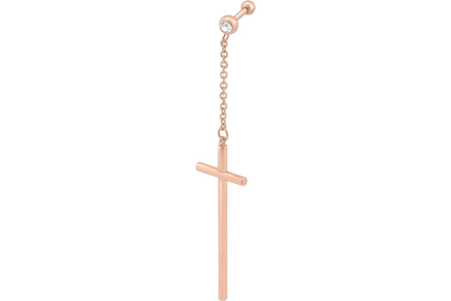 Single-Ohrstecker Chirurgenstahl Ohrpiercing Kette RUNDES LANGES KREUZ