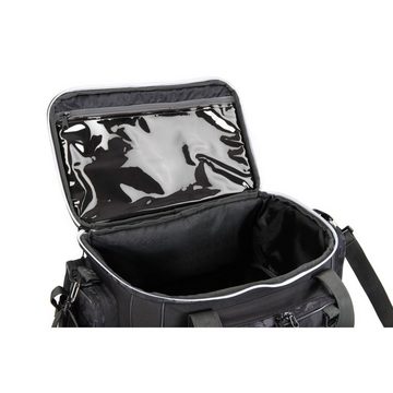 Fox Rage Reisetasche Fox Rage Voyager Camo Large Carryall Reisetasche, Komplett mit Tackleboxen bestückt, Hochrobuste Camo-Tarnreißverschlüsse, 3D-gepolsterter Schultertragegurt, EVA-Handtragegriffe, EVA-Taschenbasis, Federzugbefestigung für Werkzeuge, Klettgesicherte Halterung für Zangen, Schützende Hartschalenaußentasche für die Polarisationsbrille